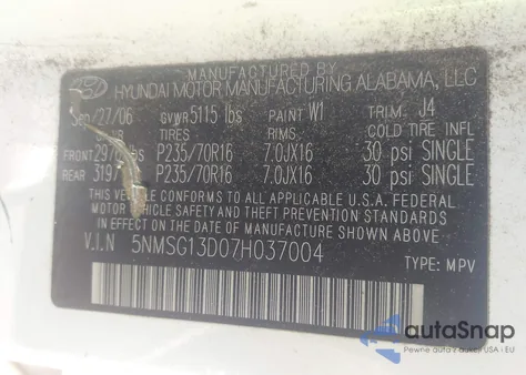 2007 Hyundai Santa Fe Gls из США, поврежденный, VIN 5NMSG13D07H037004